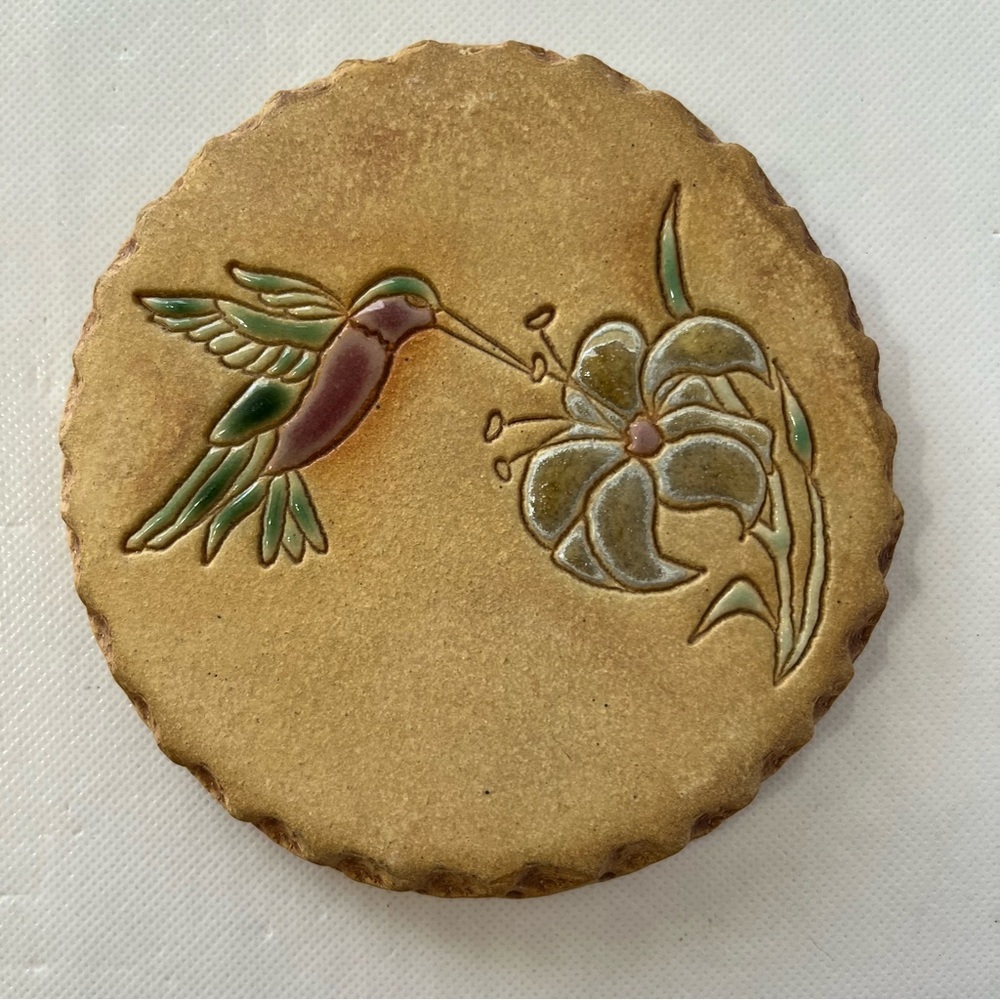 Vintage Nan Groves Pottery Bread Warming Tile Hummingbird